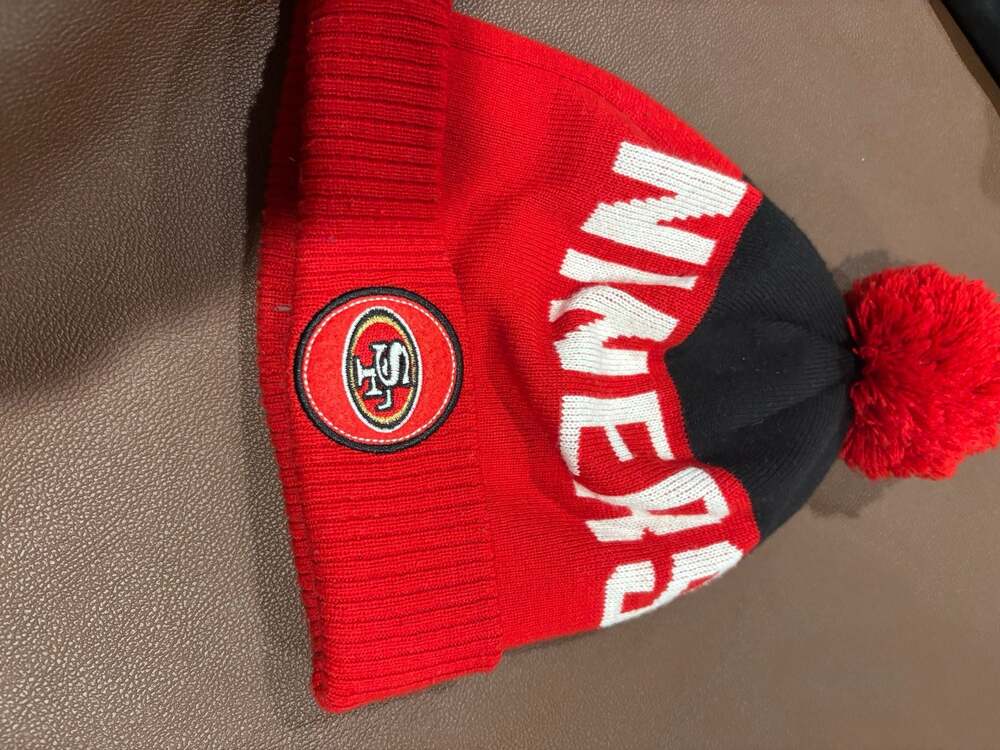 New Era San Francisco 49ers Repeater Script Knit Beanie Hat with Pom